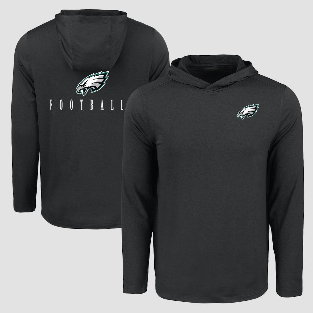 Men 2026 NFL Philadelphia Eagles Hooded long sleeved T-shirt black 05->nfl t-shirts->Sports Accessory